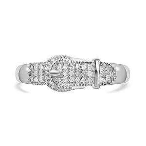 Diamond Buckle Ring in Platinum Over Sterling Silver (Size 10.0) 0.25 ctw