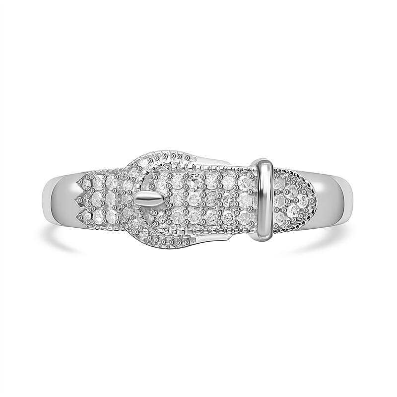 Diamond Buckle Ring in Platinum Over Sterling Silver (Size 11.0) 0.25 ctw