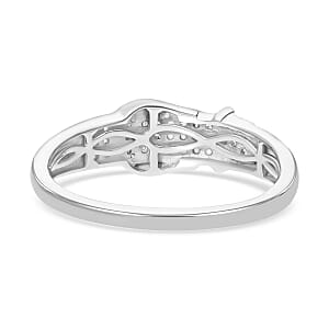 Diamond Buckle Ring in Platinum Over Sterling Silver (Size 11.0) 0.25 ctw