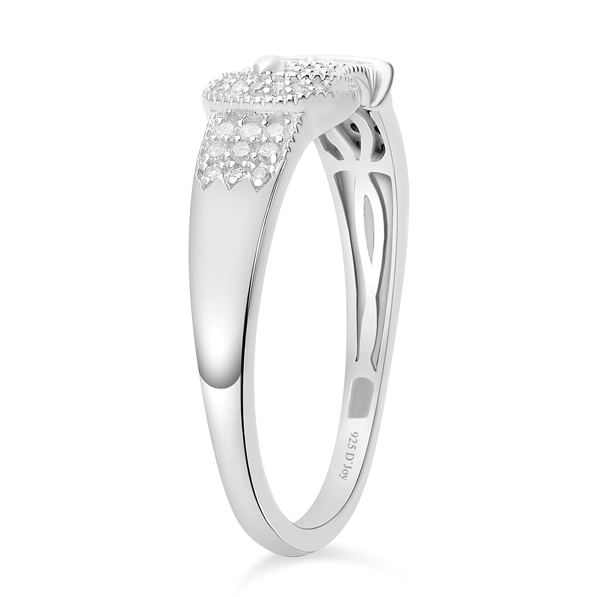 Diamond Buckle Ring in Platinum Over Sterling Silver (Size 11.0) 0.25 ctw image number 3