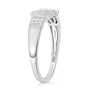 Diamond Buckle Ring in Platinum Over Sterling Silver (Size 11.0) 0.25 ctw