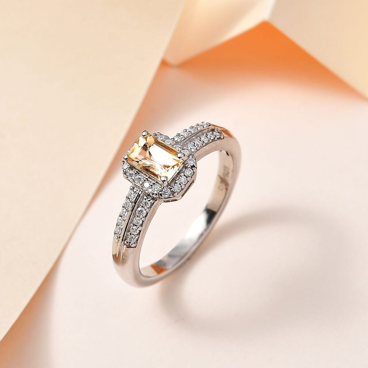Radiant Cut Premium Golden Imperial Topaz and Moissanite Ring in Platinum Over Sterling Silver (Size 10.0) 1.00 ctw image number 1