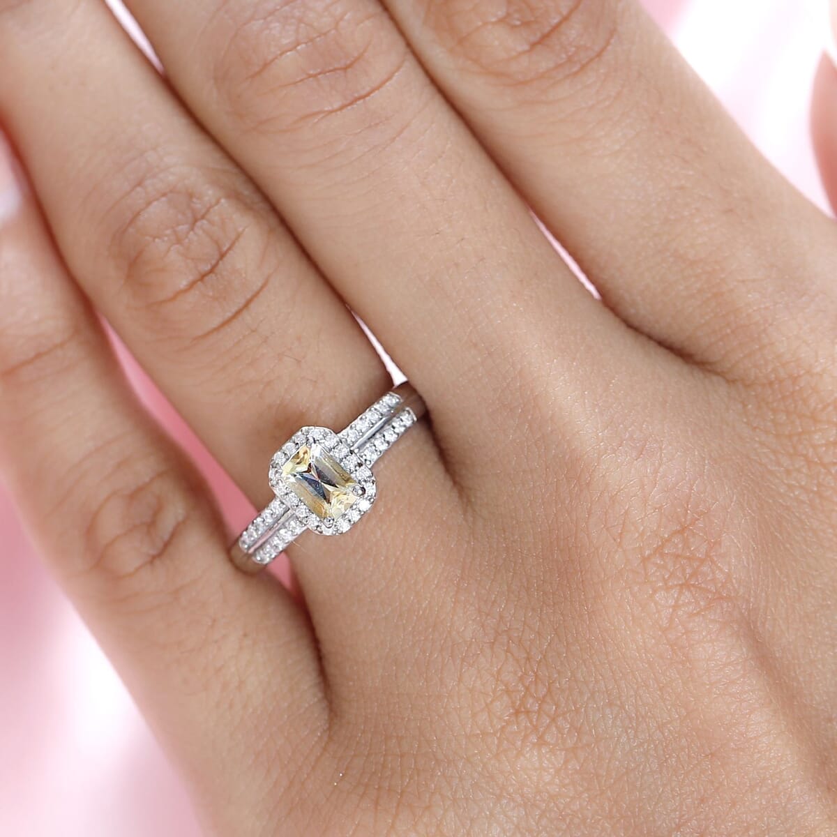 Radiant Cut Premium Golden Imperial Topaz and Moissanite Ring in Platinum Over Sterling Silver (Size 10.0) 1.00 ctw image number 2