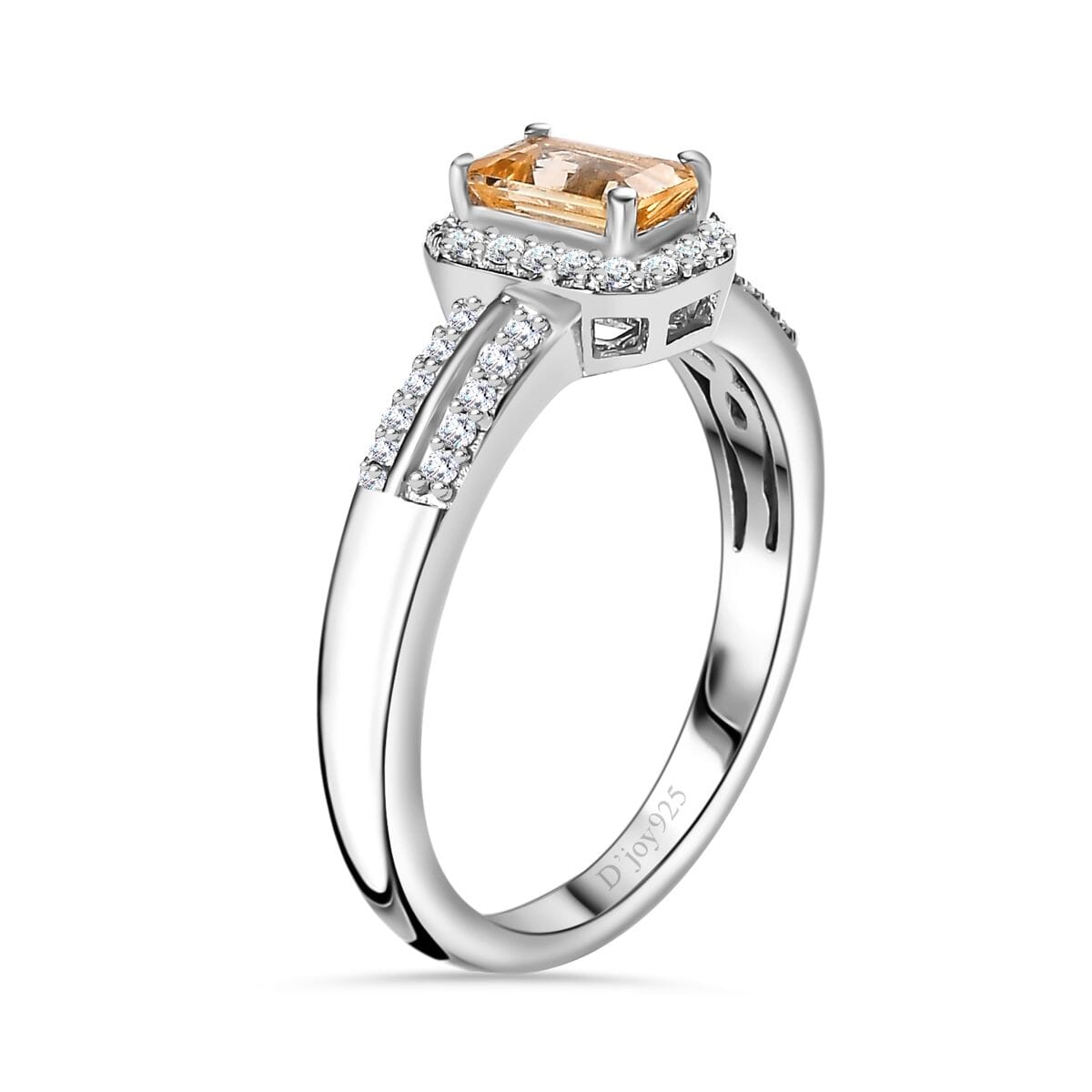 Radiant Cut Premium Golden Imperial Topaz and Moissanite Ring in Platinum Over Sterling Silver (Size 10.0) 1.00 ctw image number 3