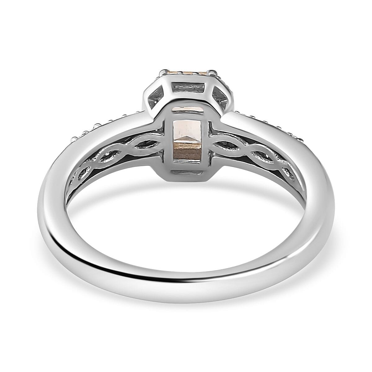D'Joy Radiant Cut Premium Golden Imperial Topaz and Moissanite Ring in Platinum Over Sterling Silver (Size 10.0) 1.00 ctw