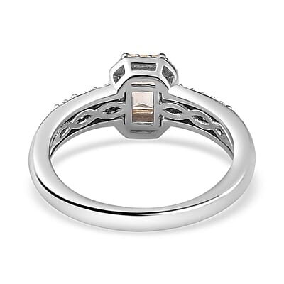 D'Joy Radiant Cut Premium Golden Imperial Topaz and Moissanite Ring in Platinum Over Sterling Silver (Size 10.0) 1.00 ctw