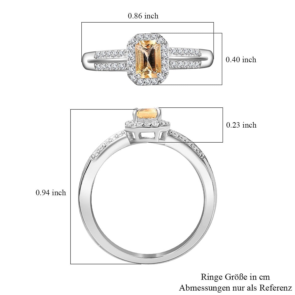 D'Joy Radiant Cut Premium Golden Imperial Topaz and Moissanite Ring in Platinum Over Sterling Silver (Size 10.0) 1.00 ctw