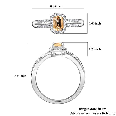 D'Joy Radiant Cut Premium Golden Imperial Topaz and Moissanite Ring in Platinum Over Sterling Silver (Size 10.0) 1.00 ctw