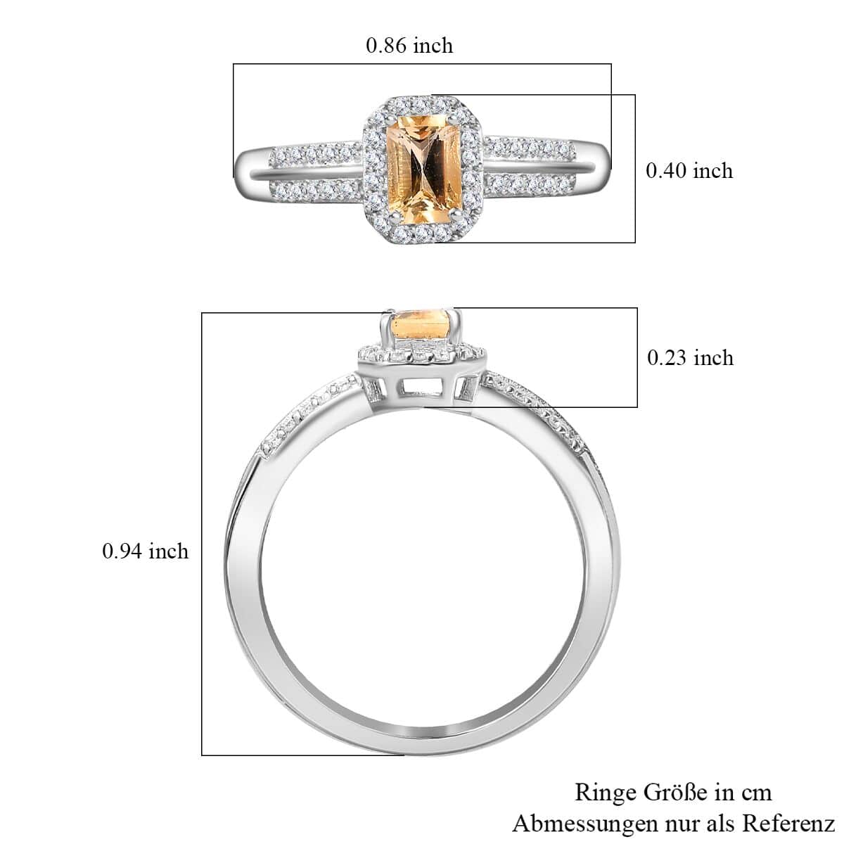 Radiant Cut Premium Golden Imperial Topaz and Moissanite Ring in Platinum Over Sterling Silver (Size 5.0) 1.00 ctw image number 5