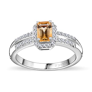 Radiant Cut Premium Golden Imperial Topaz and Moissanite Ring in Platinum Over Sterling Silver (Size 6.0) 1.00 ctw