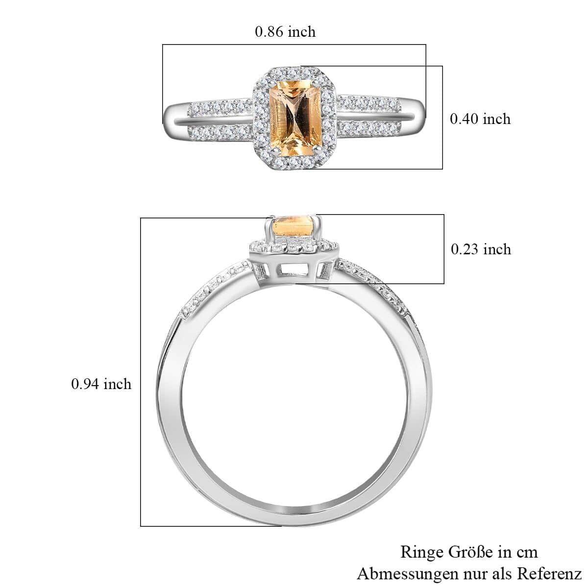 Radiant Cut Premium Golden Imperial Topaz and Moissanite Ring in Platinum Over Sterling Silver (Size 6.0) 1.00 ctw image number 5