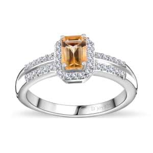 Radiant Cut Premium Golden Imperial Topaz and Moissanite Ring in Platinum Over Sterling Silver (Size 7.0) 1.00 ctw