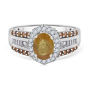 Yellow Sapphire and White Zircon 3.20 ctw Autumn Sunrise Bridge Ring in Platinum Over Sterling Silver (Size 10.0)