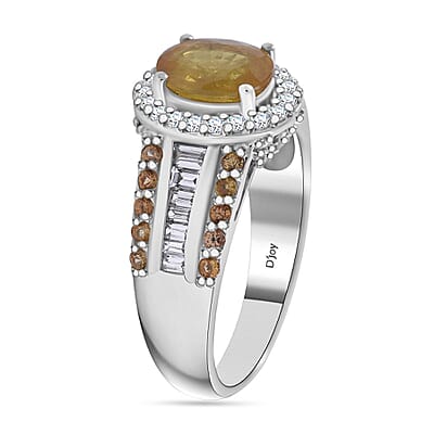Yellow Sapphire and White Zircon 3.20 ctw Autumn Sunrise Bridge Ring in Platinum Over Sterling Silver (Size 10.0)