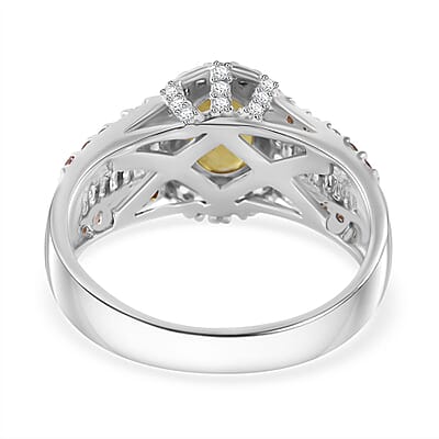Yellow Sapphire and White Zircon 3.20 ctw Autumn Sunrise Bridge Ring in Platinum Over Sterling Silver (Size 10.0)