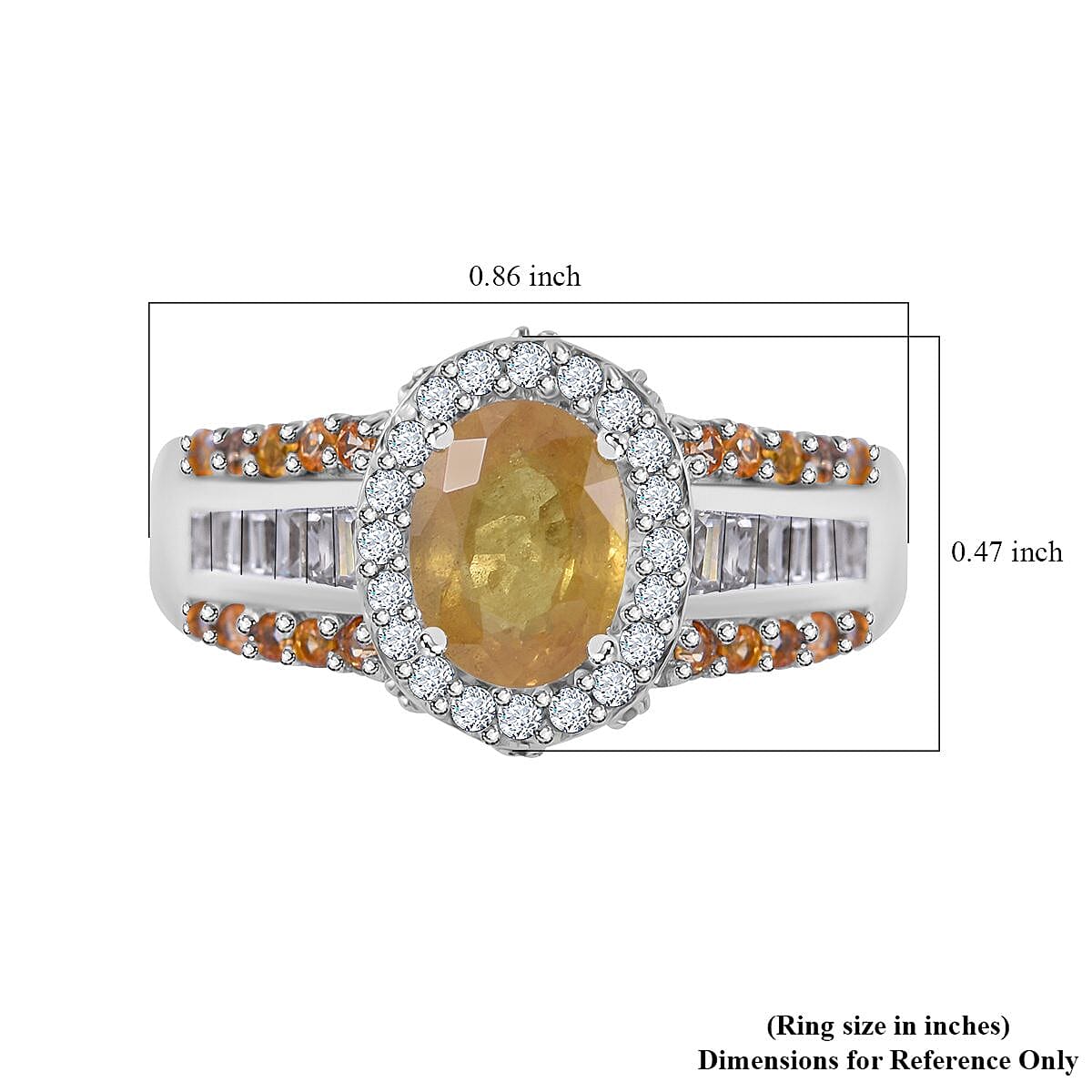 Yellow Sapphire and White Zircon 3.20 ctw Autumn Sunrise Bridge Ring in Platinum Over Sterling Silver (Size 10.0)