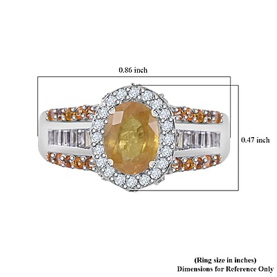 Yellow Sapphire and White Zircon 3.20 ctw Autumn Sunrise Bridge Ring in Platinum Over Sterling Silver (Size 10.0)