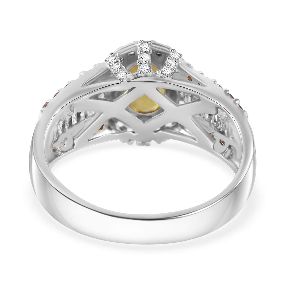 Yellow Sapphire and White Zircon 3.20 ctw Autumn Sunrise Bridge Ring in Platinum Over Sterling Silver (Size 5.0) image number 3