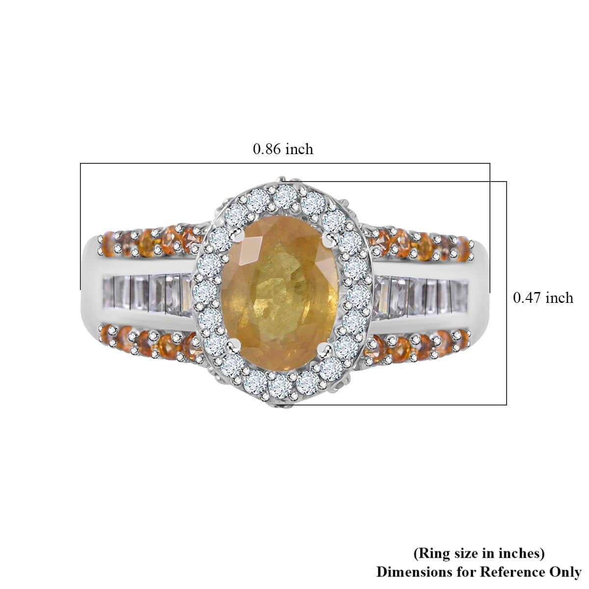 Yellow Sapphire and White Zircon 3.20 ctw Autumn Sunrise Bridge Ring in Platinum Over Sterling Silver (Size 5.0) image number 4