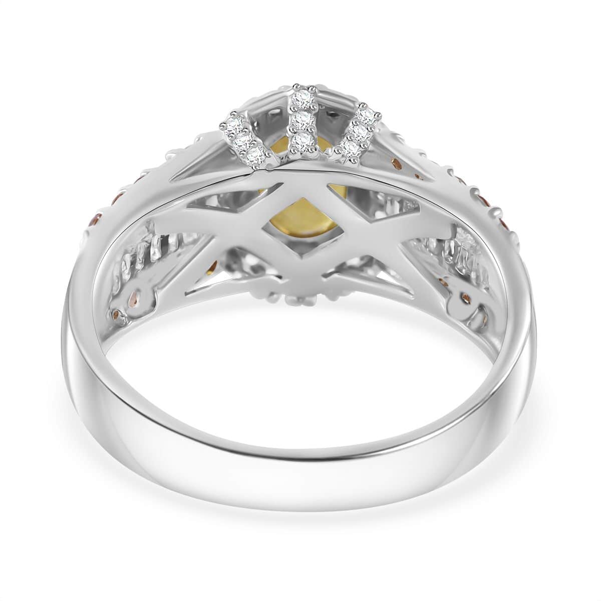 Yellow Sapphire and White Zircon Halo Ring in Platinum Over Sterling Silver (Size 8.0) 3.20 ctw image number 3