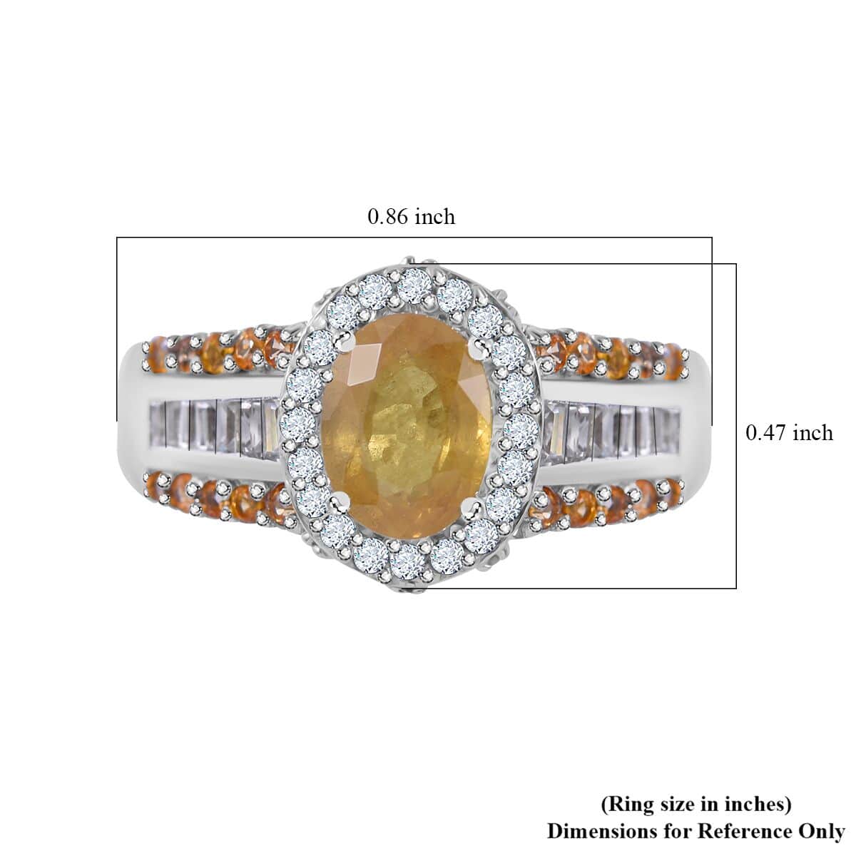 Yellow Sapphire and White Zircon Halo Ring in Platinum Over Sterling Silver (Size 8.0) 3.20 ctw image number 4