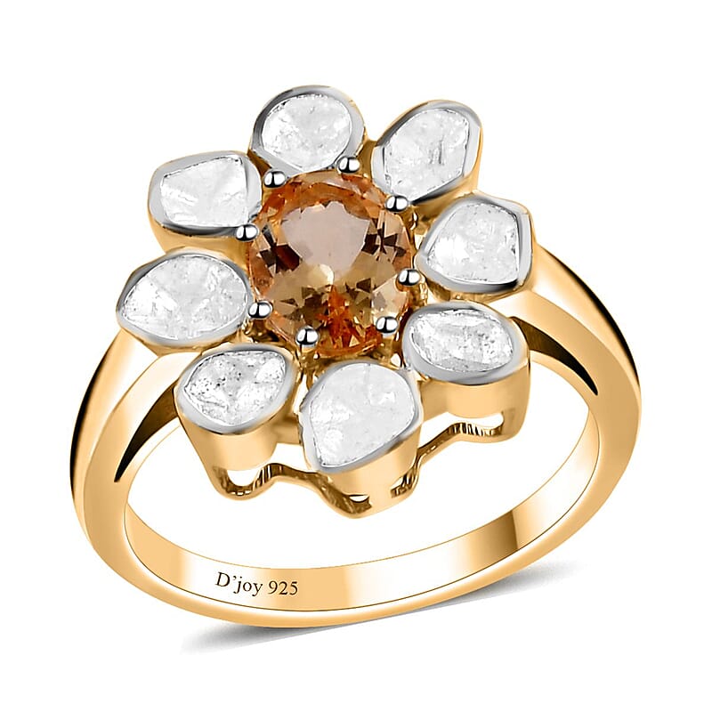 Premium Golden Imperial Topaz and Polki Diamond Ring in Vermeil Yellow Gold Over Sterling Silver (Size 10.0) 1.90 ctw