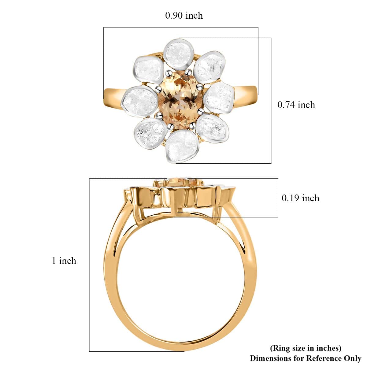 Premium Golden Imperial Topaz and Polki Diamond Ring in Vermeil Yellow Gold Over Sterling Silver (Size 10.0) 1.90 ctw image number 5