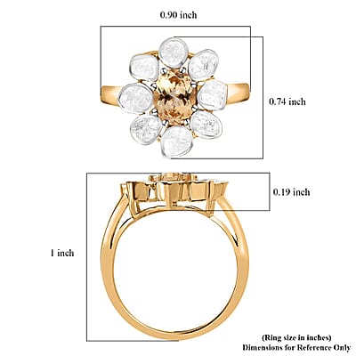 Premium Golden Imperial Topaz and Polki Diamond Ring in Vermeil Yellow Gold Over Sterling Silver (Size 10.0) 1.90 ctw