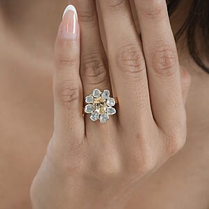 Premium Golden Imperial Topaz and Polki Diamond Ring in Vermeil Yellow Gold Over Sterling Silver (Size 6.0) 1.90 ctw