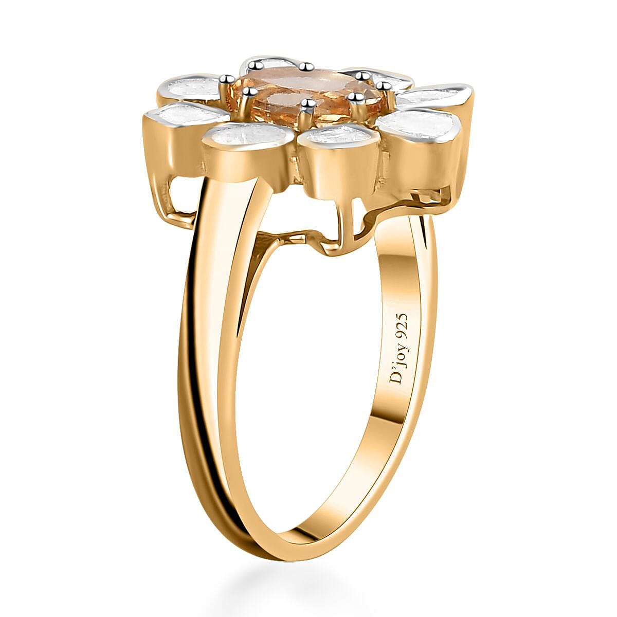 Premium Golden Imperial Topaz and Polki Diamond Ring in Vermeil Yellow Gold Over Sterling Silver (Size 6.0) 1.90 ctw image number 3