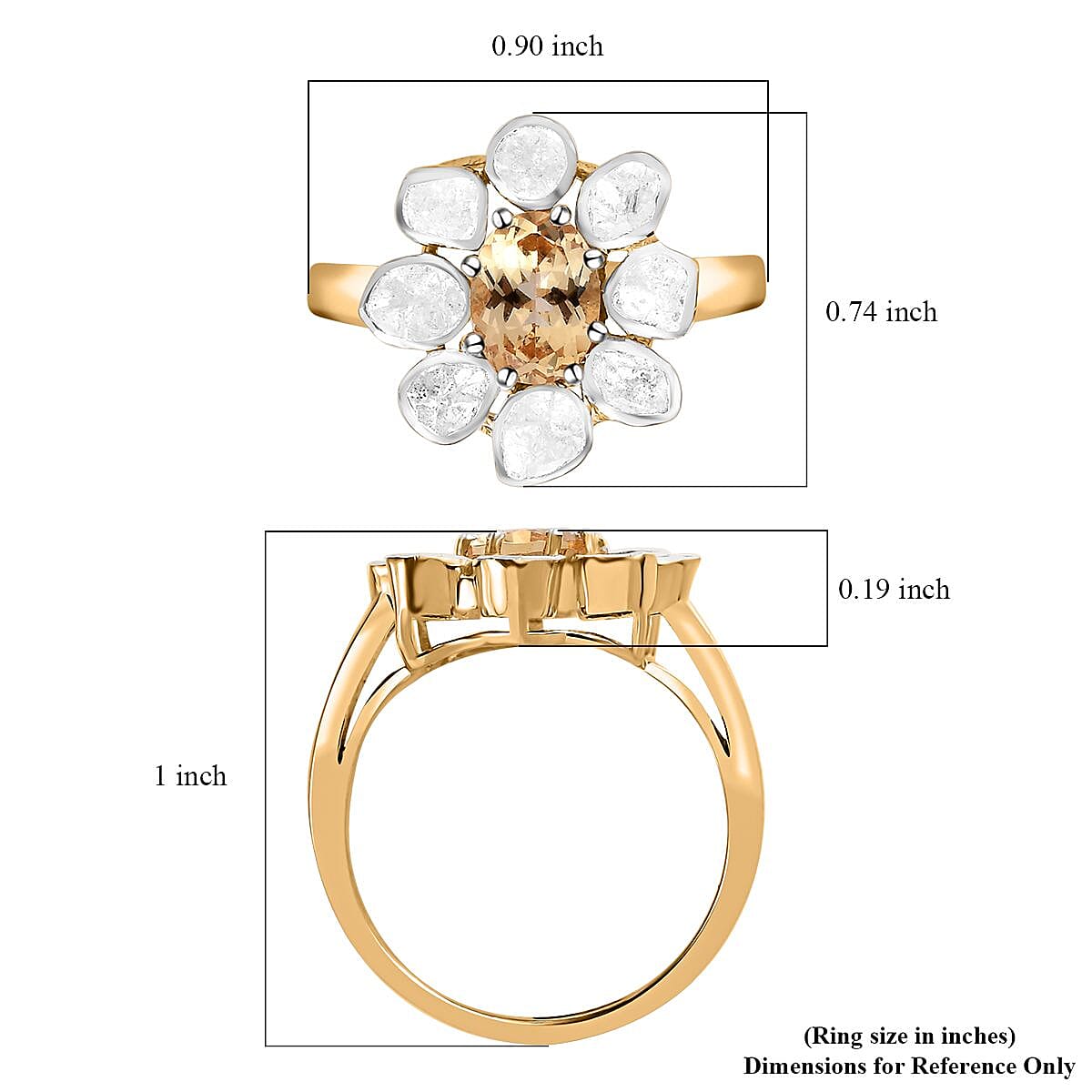 Premium Golden Imperial Topaz and Polki Diamond Ring in Vermeil Yellow Gold Over Sterling Silver (Size 6.0) 1.90 ctw image number 5