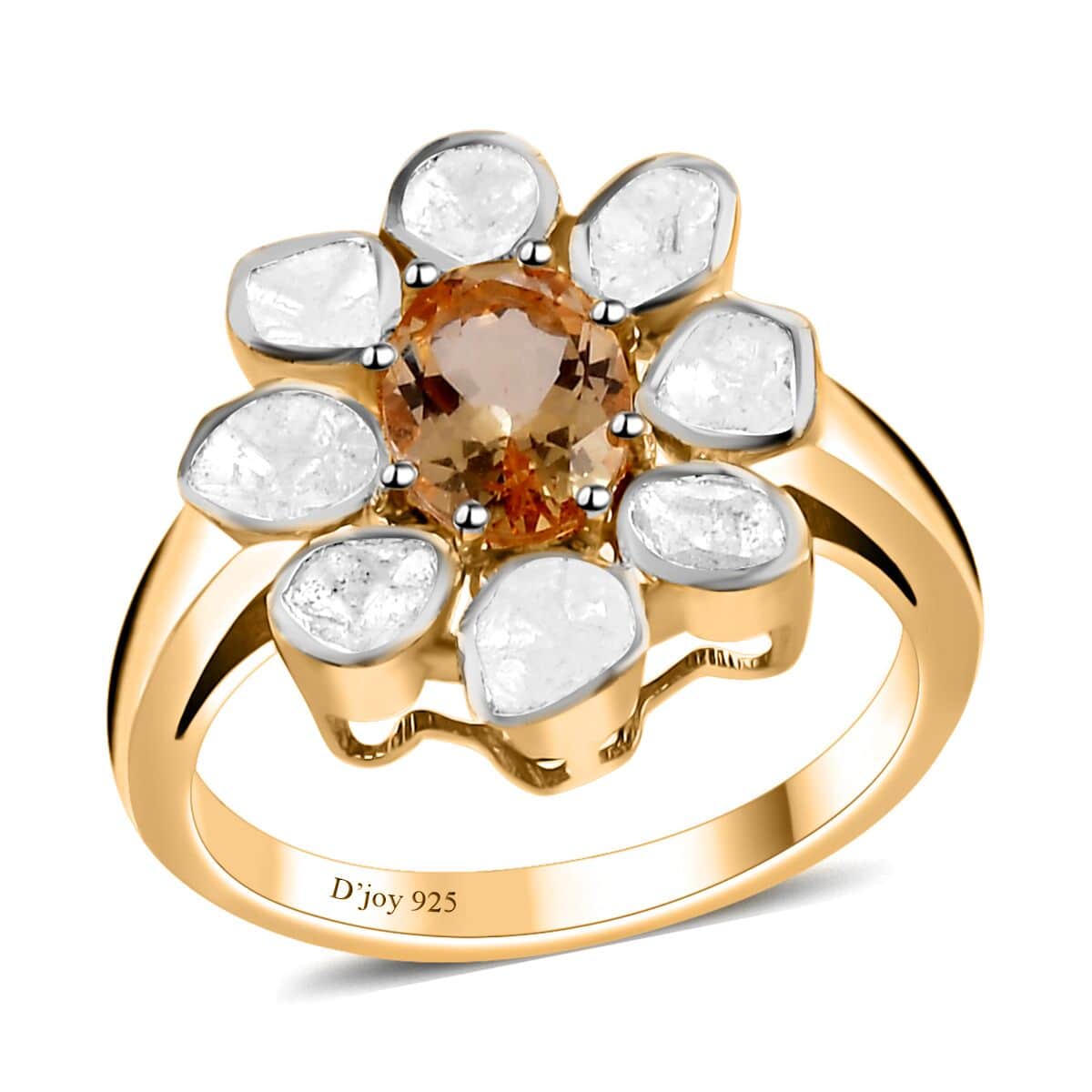 Premium Golden Imperial Topaz and Polki Diamond Ring in Vermeil Yellow Gold Over Sterling Silver (Size 8.0) 1.90 ctw image number 0