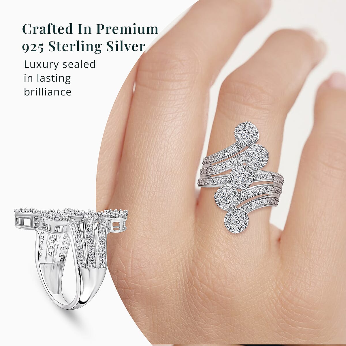 Luxuriant Lab Grown Diamond F-G VS Ring in Platinum Over Sterling Silver (Size 8.0) 2.00 ctw image number 4