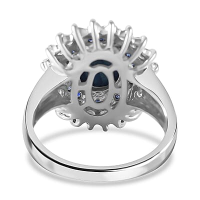 Premium Blue Star Sapphire (DF) and Multi Gemstone Floral Ring in Platinum Over Sterling Silver (Size 10.0) 5.20 ctw