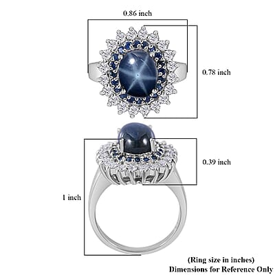 Premium Blue Star Sapphire (DF) and Multi Gemstone Floral Ring in Platinum Over Sterling Silver (Size 10.0) 5.20 ctw