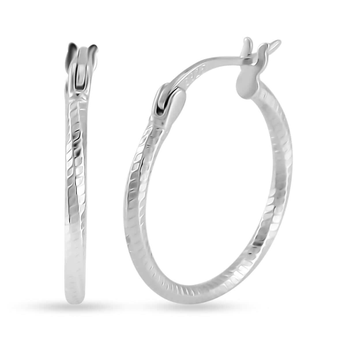 Rhodium Over Sterling Silver 20mm Hoop Earrings 1.40 Grams image number 0