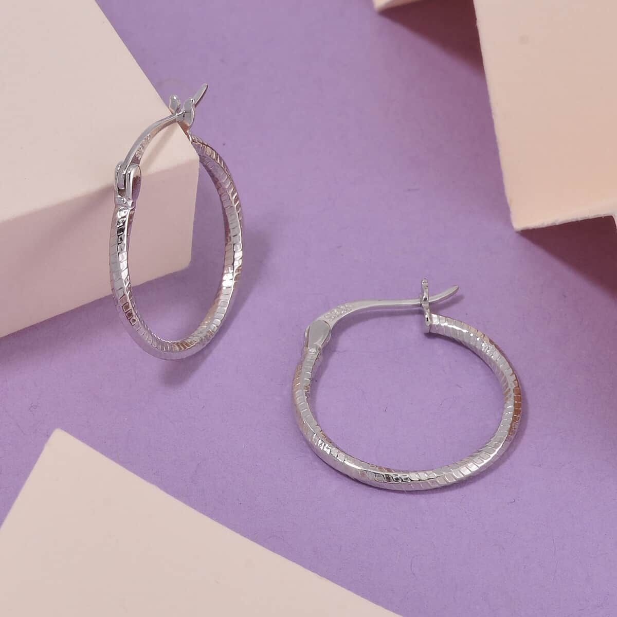 Rhodium Over Sterling Silver 20mm Hoop Earrings 1.40 Grams image number 1