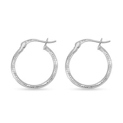 Rhodium Over Sterling Silver 20mm Hoop Earrings 1.40 Grams