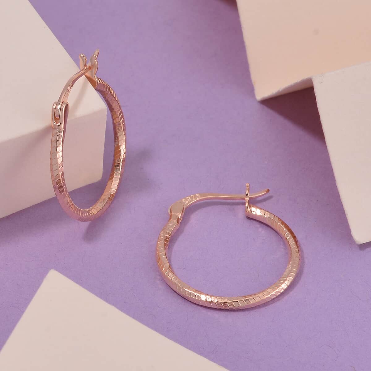 14K Rose Gold Over Sterling Silver 20mm Hoop Earrings 1.40 Grams image number 1