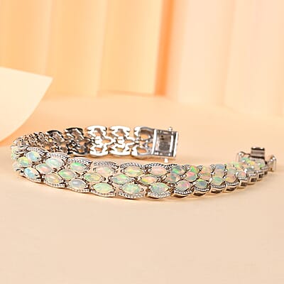 Premium Ethiopian Welo Opal Bracelet in Platinum Over Sterling Silver (7.25 In) 11.50 ctw
