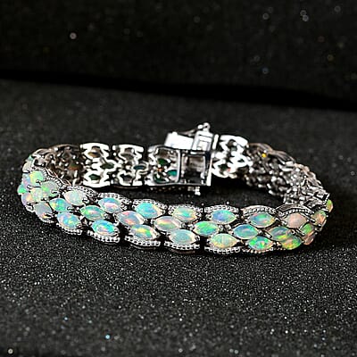 Premium Ethiopian Welo Opal Bracelet in Platinum Over Sterling Silver (7.25 In) 11.50 ctw