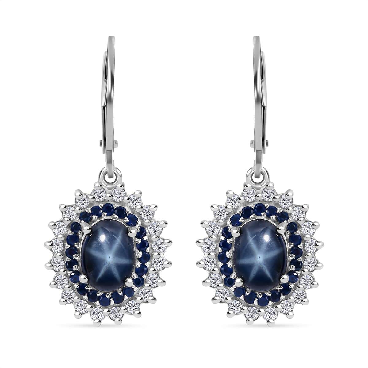 Premium Blue Star Sapphire (DF) and Multi Gemstone Floral Lever Back Earrings in Platinum Over Sterling Silver 5.25 ctw image number 0