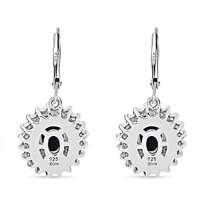 Premium Blue Star Sapphire (DF) and Multi Gemstone Floral Lever Back Earrings in Platinum Over Sterling Silver 5.25 ctw
