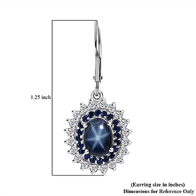 Premium Blue Star Sapphire (DF) and Multi Gemstone Floral Lever Back Earrings in Platinum Over Sterling Silver 5.25 ctw
