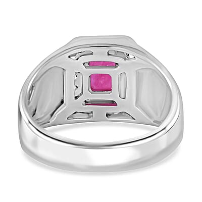 Montepuez Ruby and Moissanite Men's Ring in Platinum Over Sterling Silver (Size 10.0) 1.50 ctw