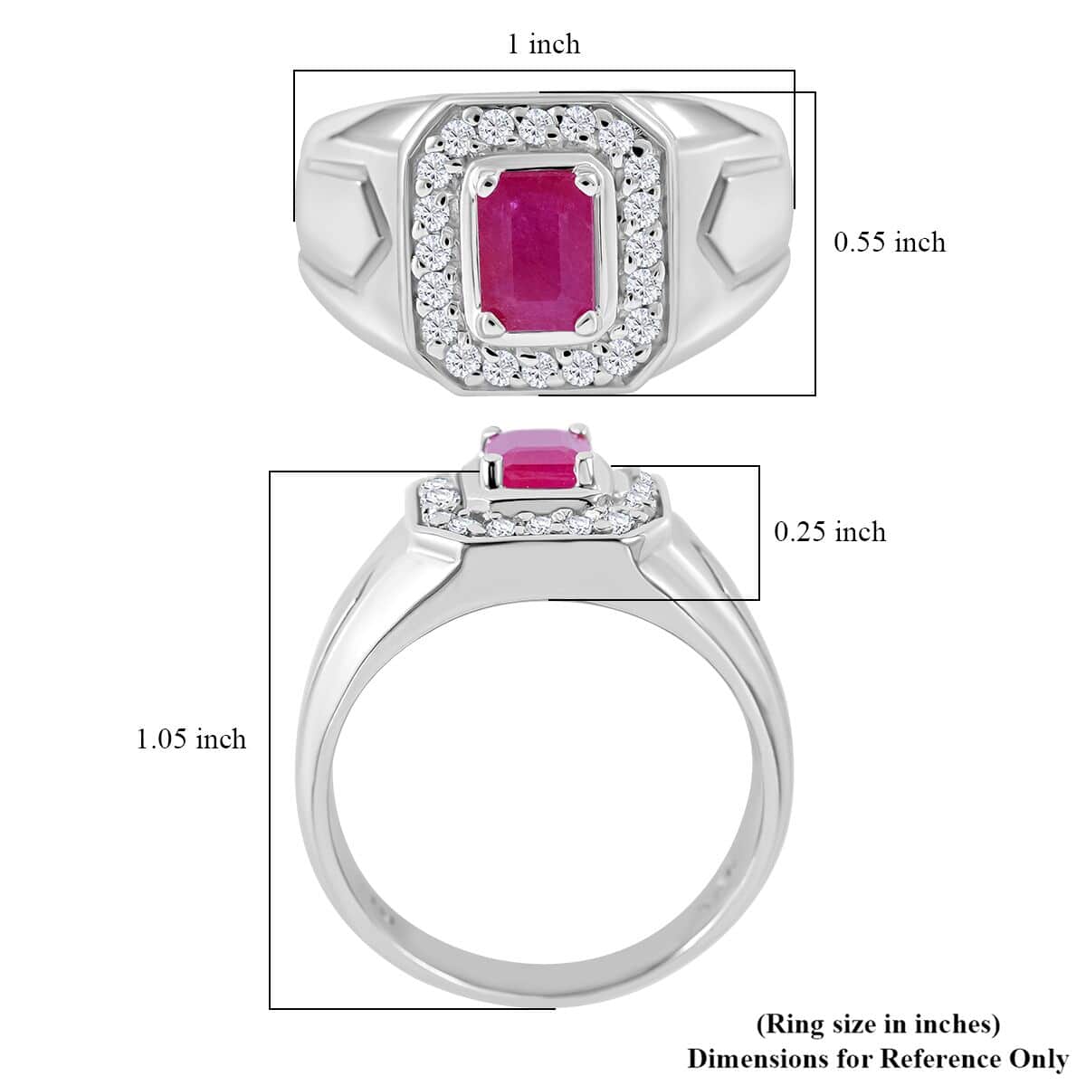 Mozambique Ruby, Moissanite Men's Ring in Platinum Over Sterling Silver (Size 10.0) 1.50 ctw image number 4