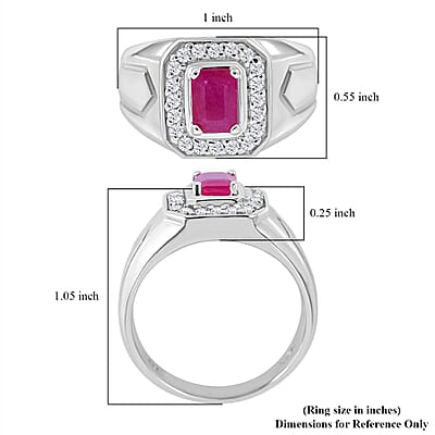 Montepuez Ruby and Moissanite Men's Ring in Platinum Over Sterling Silver (Size 10.0) 1.50 ctw