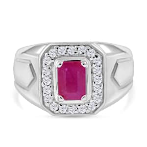 Mozambique Ruby and Moissanite Men's Ring in Platinum Over Sterling Silver (Size 11.0) 1.50 ctw