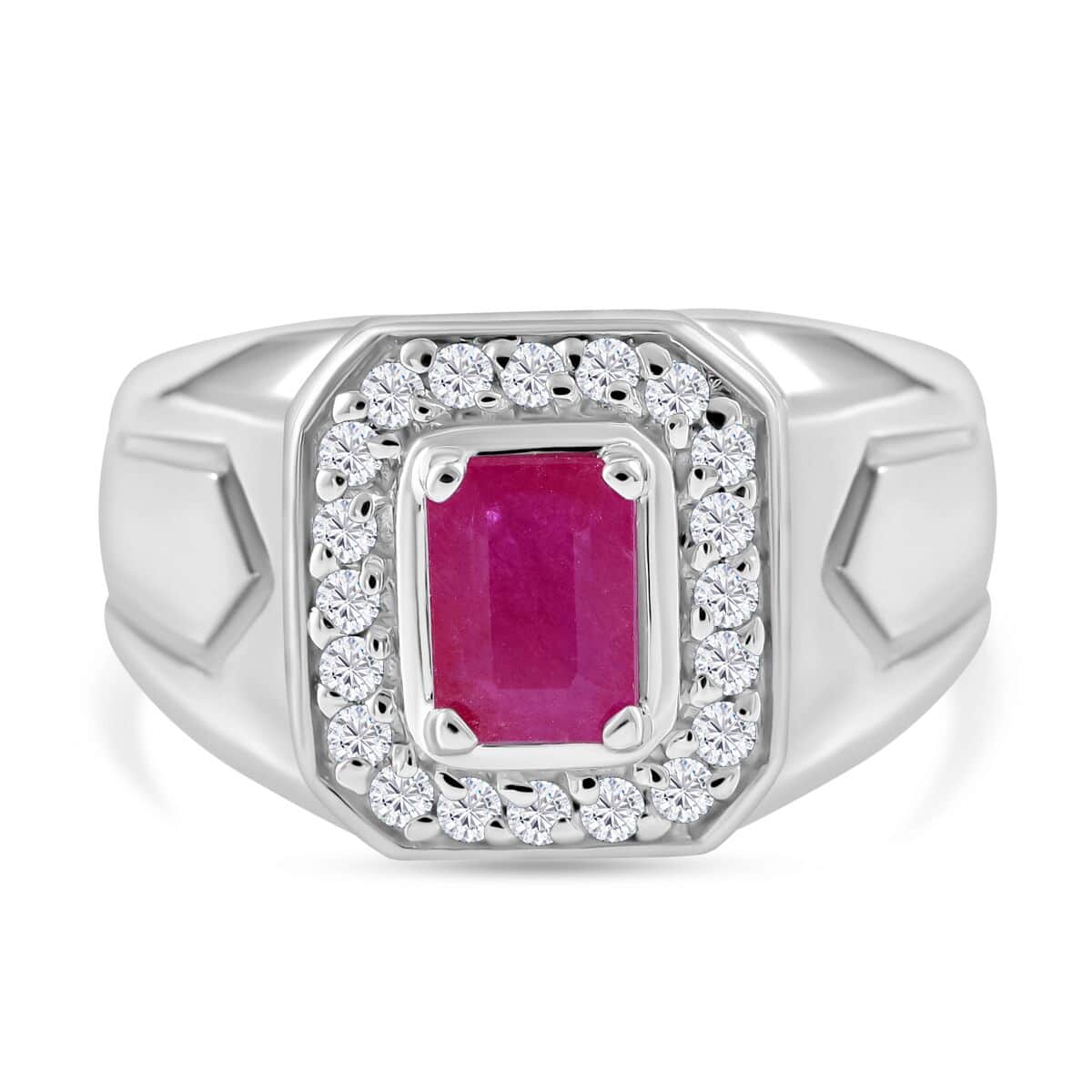 Montepuez Ruby and Moissanite Men's Ring in Platinum Over Sterling Silver (Size 12.0) 1.50 ctw image number 0