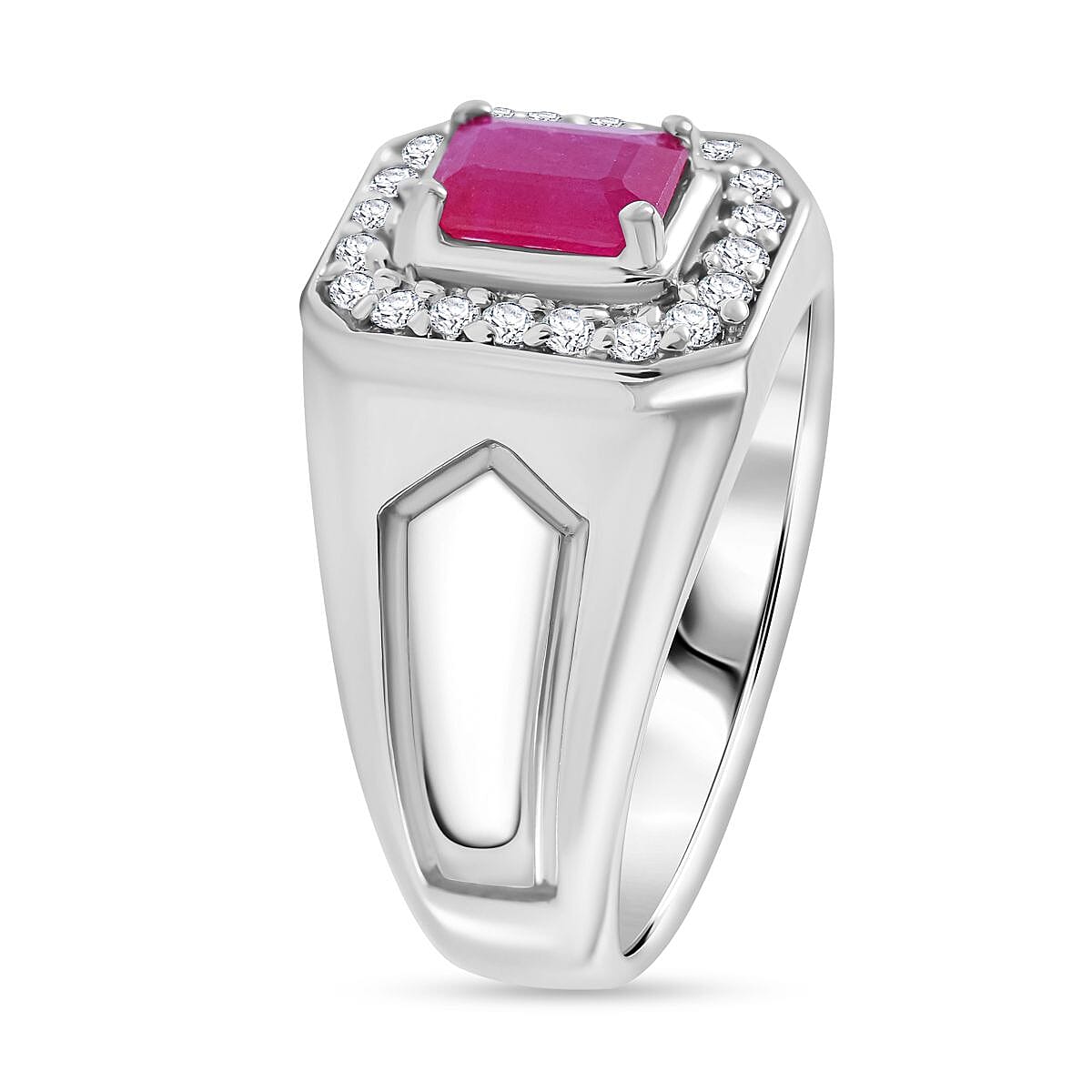 Montepuez Ruby and Moissanite Men's Ring in Platinum Over Sterling Silver (Size 9.0) 1.50 ctw image number 2